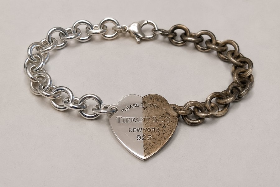 Tiffany bracelet, half cleaned and half tarnished